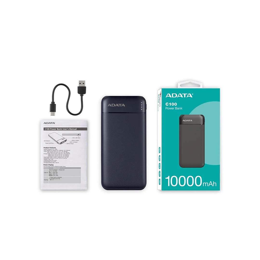 پاوربانک فست شارژ ADATA 10000mAh مدل C100 - مشکی (گارانتی آونگ) - تصویر 4